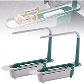 cheap Kitchen Storage-2Pcs Telescopic Sink Storage Rack, Adjustable Kitchen Sink Organizer Rack, Expandable Telescopic 2 in 1 Sink Drainer, Sponge Soap Holder for Home Kitchen Supplies