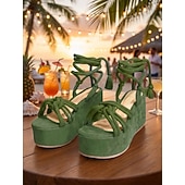 abordables Femmes-sandales à plateforme à lacets en corde orange pour femmes – talons compensés bohèmes pour la plage d'été et les festivals