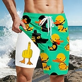  Per uomo Cartoni animati Anatra Dito medio Pantaloncini foderati Pantaloncini da bagno 2 in 1 Pantaloncini da mare Misura del girovita medio Hawaiano Divertente Vacanza al Mare Tasche Laterali Con