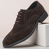 ieftine Brogue pantofi-Pantofi de mireasă brogue maro închis pentru bărbați, din piele ecologică – pantofi de mireasă clasici și sofisticați pentru miri