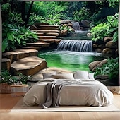 זול שטיחי קיר-טבע נוף מפל מערה שטיח קיר טרופי יער מערה נוף אמנות לסלון חדר שינה עיצוב הבית