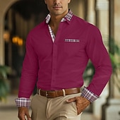 cheap Men's Non Iron Shirts-Men's Shirt Dress Shirt Non Iron Shirt Button Up Shirt Color Block Business Wedding Navy Blue Long Sleeve Turndown All Seasons Clothing Apparel Patchwork