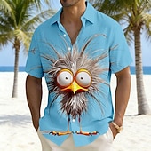 economico Uccelli &amp; Animali-Per uomo Cartoni animati Uccello Pulcino Camicia hawaiana estiva Camicia con Bottoni Camicia Aloha Manica Corta Divertente Vacanza Ferie Abbigliamento mare Estate Primavera Collo ripiegato Stampa 3D