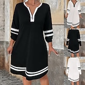 economico Abito a Strisce e Geometrico-Per donna Mini Abito Abito a trapezio Abito Estivo Casual Quotidiano Vestibilità comoda A righe Manica 3/4 Scollo a V Nero Bianco Estate Primavera Autunno