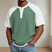 voordelige Wafelgebreid T-shirt-Heren Wafel T-shirt T-shirt Korte mouw Henley Zomer Lente Lente zomer Effen Kleur Met Textuur Modieus Ontwerper Casual Kleurenblok Gebreid Casual Dagelijks Buiten Licht Blauw Lichtgroen Paars Top