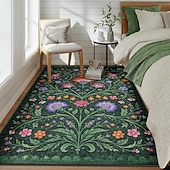 cheap Area Rugs-Area Rug Intricate Vine and Blossom Pattern on Deep Green Elegant Decorative Carpet for Living Room or Foyer