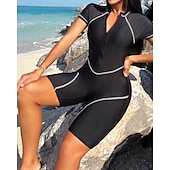 halpa One Pieces Rash Guards-Naisten Vakio Ihottumissuoja One Pieces -ihottumasuojat Uimapuku Värien estäminen Sulkea jnk vetoketju UV suoja Elastinen Lyhythihainen Uima-asut Kokopuku Lainelautailu Sukellus Uinti Kesä