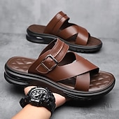economico Infradito da Vacanza-sandali da uomo marroni con cinturini incrociati, comodi e resistenti, perfetti per i golfisti e le attività estive all'aperto