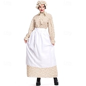  250-årsjubileum i USA 1800-tallet Det gamle vesten Prærie kjole Sett med panser og forkle Lange Ermer Pionerjente Kostymer i kolonistil Pioner Revolusjonskrigen Blomstret Kostyme Dame Halloween