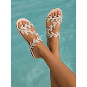 abordables Femmes-Sandales plates scintillantes à strass pour femmes, brides croisées avec anneaux d'orteils, chaussures élégantes et antidérapantes pour des vacances élégantes à la plage.