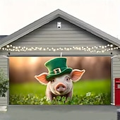 preiswerte Garage- und Türbanner-St. Patricks Day Tapisserie Garagentorabdeckung Großes Hängendes Elf Tier Niedlich 3D Party Outdoor Urlaub Hintergründe aufnehmen Yard Wohndeko
