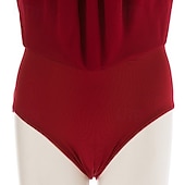 cheap Figure Skating Dresses-Red Rhinestone Figure Skating Dress for Women &amp; Girls – Long Sleeve Mesh Competition Costume with V Open Back and Flowy Asymmetrical Skirt