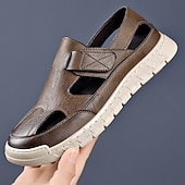 economico Sandali casual-sandali comodi da uomo in similpelle marrone, cinturino regolabile con gancio e passante, design traspirante con aperture, scarpe casual da tutti i giorni per camminare e viaggiare
