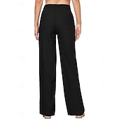 halpa Oleelliset keinotekoiset alaosat-Naisten Puuvillaiset pellavahousut Kiinalainen Kesähousut Suora Loma Perus Vapaa-aika Täyspitkä Korka vyötärö Yhtenäinen väri Tasku Elastinen vyötärönauha Mukava Pehmeä Elastinen ulko- Katu Sininen