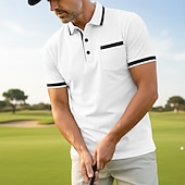 abordables Polo de golf pour homme-Homme Chemises Polo Gaufre Polo Occasionnel Formel Col à bandes Manche Courte Mode Couleur Unie Texturé Bloc de Couleur Boutons Été Automne Printemps &amp; Automne Coupe Slim Blanche Rouge Bordeaux bleu