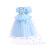 cheap Girl's Dress Up Costumes-Book Week 2026 Princess Fairytale Moana Dress Kid's Carnival Children's Day New Year Festival Holiday Girls' Dress Solid Color Short Sleeve Casual Party Fashion Cute Polyester Summer 4 years+ Blue