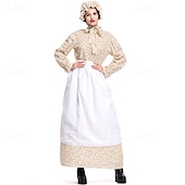  250-årsjubileum i USA 1800-tallet Det gamle vesten Prærie kjole Sett med panser og forkle Lange Ermer Pionerjente Kostymer i kolonistil Pioner Revolusjonskrigen Blomstret Kostyme Dame Halloween