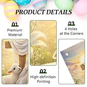 olcso Ünnepi faliszőnyegek-Húsvéti ajtótakaró báránykával a kereszten és liliomokkal, keresztény vallási dekoráció, tökéletes húsvétvasárnapra, tavaszi ünnepekre és szabadtéri ünnepségekre