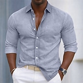 billiga Smart Casual skjortor för män-SoftFade™ Men's Shirt Casual Shirt Cotton Shirt Acid Wash Shirt Green Apricot Light Blue Long Sleeve Plain Shirt Collar Casual Daily Front Pocket Clothing Apparel Cotton Elegant Fashion Casual