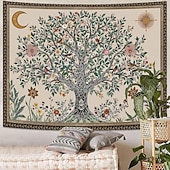 baratos Tapeçarias de Parede-Tapeçaria de parede vintage estética com árvore da vida, fundo floral botânico da natureza, decoração boêmia para quarto, arte de parede grande para decoração de apartamento ou dormitório.
