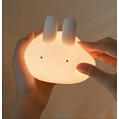 cheap Decorative Lights-Cute Dumpling Bunny Silicone Tap Night Light, Soft LED Sleep Lamp with Timer, 2 Brightness Levels, Type-C Rechargeable, Long Battery Life, Bedroom Ambient Light, Easter Gift for Kids