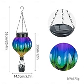 abordables Luces de camino y linternas-1 linterna de globo aerostático de metal de vidrio colorido impermeable y solar para exteriores, luz de llama simulada LED, decoración de árboles de granja y jardín, iluminación de paisaje, luz