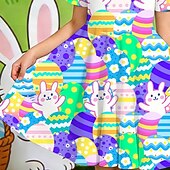 levne Velikonoční oblečení pro dívky-Velikonoce Girls ' 3D Grafika Králíček Šaty Krátký rukáv 3D tisk Léto Jaro Denní Dovolená Párty Roztomilý Základní Na běžné nošení Děti 4-12 let Volnočasové šaty Áčkové šaty Délka ke kolenům Běžný
