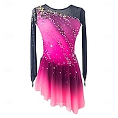 cheap Figure Skating Dresses-Figure Skating Dress Women's Ice Skating Dress Violet Pink Royal Blue Patchwork Thumbhole Stretchy Training Competition Skating Wear Classic Crystal / Rhinestone Long Sleeve Ice Skating Figure Skating