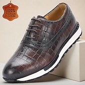 abordables Zapatillas de cuero premium-Zapatos elegantes de piel auténtica con estampado de cocodrilo para hombre: diseño moderno, duraderos y cómodos, perfectos para bodas y eventos formales.