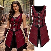 levne Šaty-Středověké Renesanční Šaty Zbraně a výzbroj Kamizelka Válečník Shieldmaiden Barbar Maškarní kostým Dámské Viking Fantazie předvečer Všech svatých Karneval Výkon LARP Ren Faire Dospělé Šaty