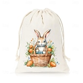 お買い得  イースター-イースターバニープリントの黄麻布巾着袋（パステルカラーのバニー付き）12個入り &amp;花柄、卵を集めるかわいいウサギ、イースターエッグハント、ベビーシャワー、結婚式、春のパーティー用のポリエステル製イースターギフトバッグ