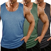 billiga Gym-toppar-Herr Linne Väst Undertröjor Ärmlös tröja Ärmlös Rundhals Rund halsringning Sommar Alla årstider Slät Mode Grundläggande Klassisk 3 st Slät Ledigt Gym Gata K Topp t-shirt för män