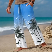 economico Pantaloni casual stampati da uomo-Per uomo Albero di Cocco Colore sfumato Piante Tropicali Pantaloni Pantaloni Larghi Pantaloni casual Misura del girovita medio Hawaiano All'aperto Vacanza Abbigliamento mare Coulisse elastica in vita