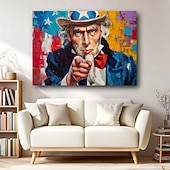  Art mural en toile patriote Uncle Sam peinture colorée de drapeau américain décoration doigt pointant toile moderne Americana