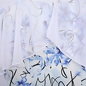 economico Sala da Ballo Standard-abito da ballo da sala da donna con fiori, in rete trasparente, a maniche lunghe, con volant sovrapposti, abito da competizione moderno standard, bianco e blu