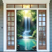 economico Striscioni per Garage e Porte-Tenda da ingresso con vista realistica della natura, da appendere alla parete per l'ingresso del portico, con banner per porta da giardino giapponese in 3D, scena con cascata e laghetto koi.