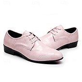 Χαμηλού Κόστους Derby παπούτσια-Ανδρικά ροζ παπούτσια με ανάγλυφο κροκόδειλο, δερμάτινο επάνω μέρος με κορδόνια, μοντέρνο στυλ, ιδανικά για μοντέρνους άνδρες σε γάμους και εκδηλώσεις