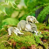 cheap Sculptures-Collectable Elephant Shelf Sitter 3Pcs Set, Mother Elephant Hanging Baby Elephants on The Edge, Mantelpiece Decoration, Hand-Painted Resin Figurines for Home Decor Gift