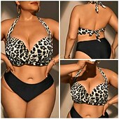 abordables Surfing Tankinis &amp; Bikinis-Mujer Estándar Trajes de baño de talla grande Tankinis y bikinis para surfear Traje de baño Leopardo Espalda Abierta Protección UV Elástico Sin Mangas Bañadores Surf Buceo Natación Verano