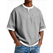 Недорогие Вафельная трикотажная футболка-Мужчины Футболка с вафельным рисунком Футболка С короткими рукавами Хенли Лето Весна Весна лето Сплошной цвет Мода Оригинальный рисунок На каждый день Многослойный поддельные две части