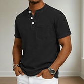 economico magliette di base-Per uomo Maglietta Maglia Henley Camicia 100% cotone lavaggio acido Manica Corta Collo alla coreana Henley Estate Primavera Autunno Semplice Vintage Streetwear Casual Lavato Manica corta Casuale Casa