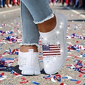 cheap Women Shoes-Women's USA Flag Graphic Slip-On Sneakers - Cushioned Breathable Athletic Shoes, Patriotic Sport Casual Style for Parades, USA, Travel &amp; Daily Wear
