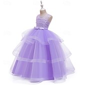 economico Abiti da Fiori-Abito da damigella d'onore bambina Ragazze Abito formale Abiti da sposa Feste Matrimonio Formale Adorabile Formale Principessa Traforato Rete Tinta unica Senza Maniche Girocollo Blu Rosa Dai 4 anni