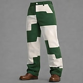 preiswerte Herrenanzughose mit 3D-Druck-Herren Geometrisch Farbblock Abstrakt Hose Anzughose Mittlere Taille Lässig Outdoor Alltagskleidung Relaxed Fit Anzughose mit flacher Vorderseite und Seitentaschen Frühling Herbst 3D-Druck Braun Grün