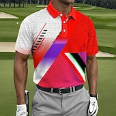 cheap Men's Golf Polo-Men's Geometic Golf Sports Polo Shirts Short Sleeve Polo Shirts Collared Shirts Casual Athleisure Buttons Summer Spring Blue Yellow Red
