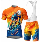 abordables Conjuntos de ropa para hombre-Hombre Maillot de ciclismo con culotte corto con tirantes Conjunto de camiseta de ciclismo Manga Corta MTB Bicicleta Montaña Ciclismo Carretera Verano Azul Marino Azul Naranja Geométrico Letra y