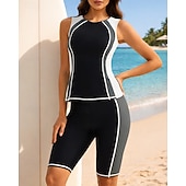 economico Surfing Tankinis &amp; Bikinis-Per donna Costume da bagno Tankini 2 pezzi Patchwork Gamba lunga fino al ginocchio Asciugatura Rapida Elastico Senza Maniche Costume da Bagno Costume da bagno Surf Immersione Spiaggia Estate