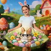 abordables Disfraces de Pascua para Niñas-Semana Santa Girls ' 3D Graphic Conejo Vestido Manga Corta Impresión 3D Verano Primavera Diario Vacaciones Fiesta Estilo lindo Básico Casual Niños 4-12 años Vestido informal Vestido de una línea