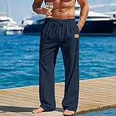 Χαμηλού Κόστους Αργία-Ανδρικά Λευκά παντελόνια Παντελόνια Καλοκαίρι παντελόνι Φαρδύ παντελόνι Παντελόνι παραλίας Κορδόνι Ελαστική μέση Ισιο πόδι Συμπαγές Χρώμα Σκέτο Άνεση Άνετο Πλήρες μήκος ΕΞΩΤΕΡΙΚΟΥ ΧΩΡΟΥ Παραλία Αργίες