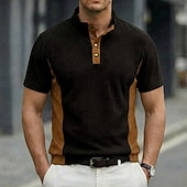 economico Maglietta casual Henley-Per uomo Camicia di Velluto a Coste Maglia Henley Maglietta Manica Corta Tinta unica Semplice Testurizzato Moda Designer Casual Bottoni Collo alla coreana Henley Casuale Quotidiano All'aperto Estate